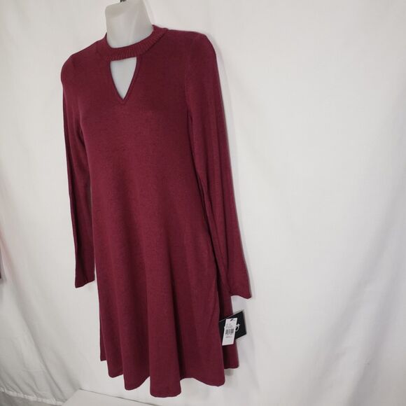 By And By Womens Sweater Dress Size Small Keyhole Neck Long Sleeve Pockets Wine - Picture 6 of 11